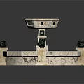 Garden Ornament Marble Fountain with Octagonal Base and Green Spherical Decorations