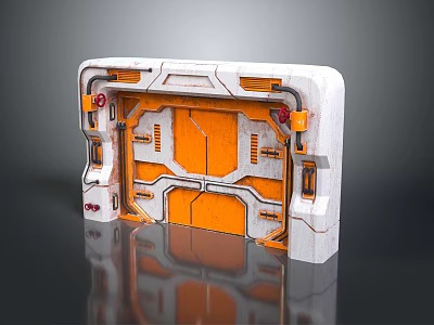 Futuristic Sci-Fi Hatch Panel Structure With White Orange Geometric Lines And Control Buttons 3d model