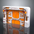 Futuristic Sci-Fi Hatch Panel Structure With White Orange Geometric Lines And Control Buttons