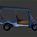 Elderly Man Riding Blue Tricycle With Canopy And Comfortable Seats