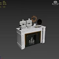 White Marble Fireplace With Gold Trim Sculptures Bird Figurine Wreath Lamp And Candles