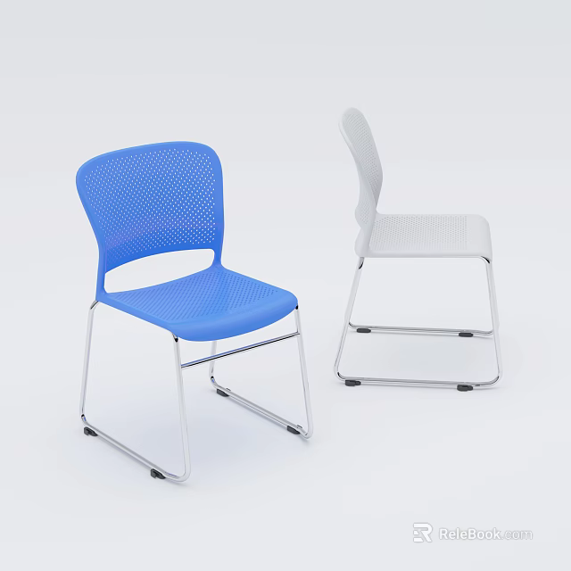 Blue And White Office Chairs With Mesh Design And Metal Frames 3d model 