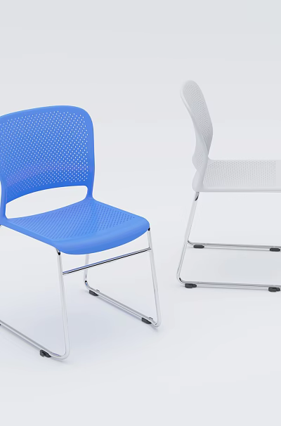Blue And White Office Chairs With Mesh Design And Metal Frames 3d model