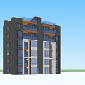 Modern Multi Story Apartment Building With Gray Facade Blue Windows And Orange Accents