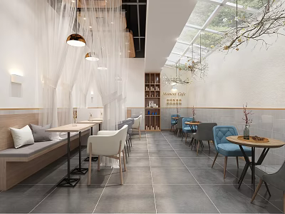 Modern coffee shop coffee shop front desk cashier table and chair combination bar chair combination 3d model