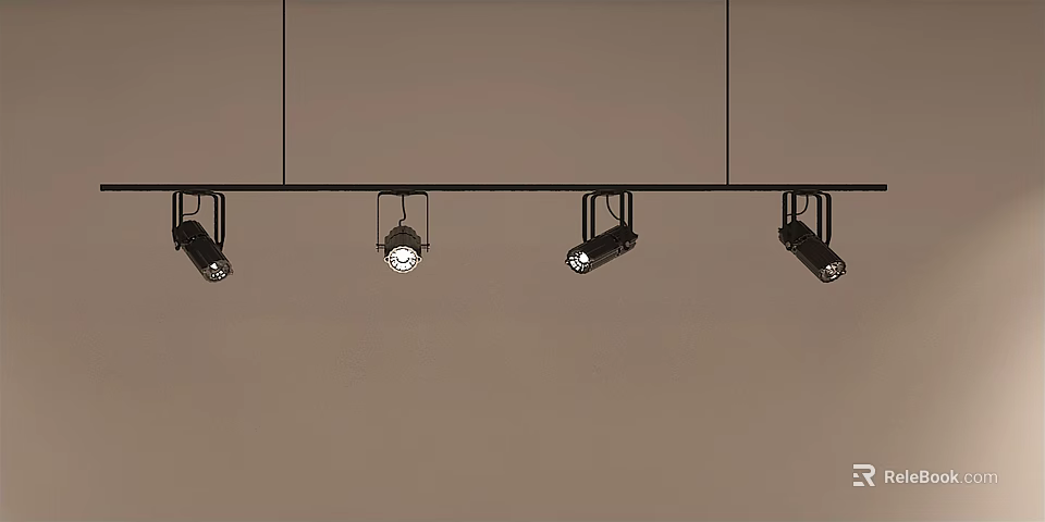 Modern Black Metal Track Chandelier With Four Lights Ceiling Mounted Interior Design 3d model 
