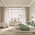 Modern Minimalist Kids Bedroom With Two Beds Green Accents And Art