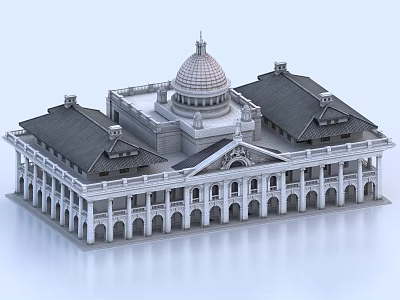 Ancient Traditional Architecture with Dome Black Roof White Structure and Columns 3d model