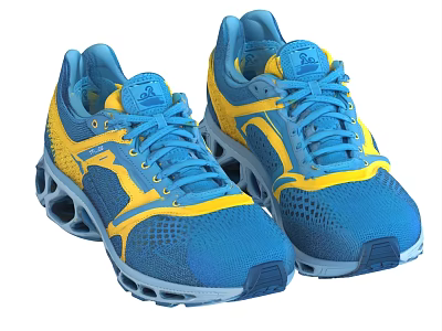 Blue And Yellow Running Shoes With Mesh Upper And Hollow Out Sole 3d model
