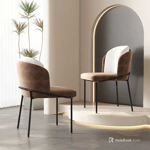 Modern Dining Chairs With Curved Velvet Back And Black Metal Legs 3d model 