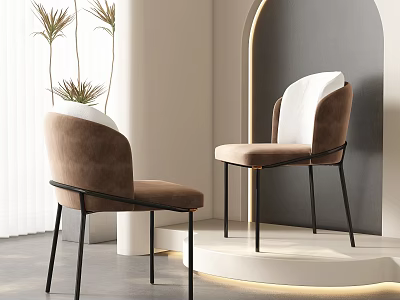Modern Dining Chairs With Curved Velvet Back And Black Metal Legs 3d model