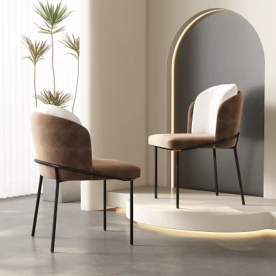 Modern Dining Chairs With Curved Velvet Back And Black Metal Legs 3d model