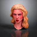 Realistic Game Movie Character With Blonde Curly Hair And Red Lips