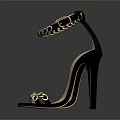 Women's High Heels with Stiletto Heel Metallic Chain Straps Black and Beige Open Toe Design