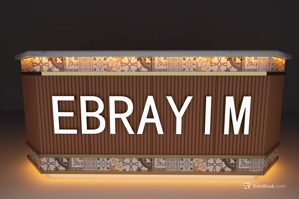 EBRayIM Bar Counter Featuring Floral Patterns Lighting And Wooden Panel Design 3d model 
