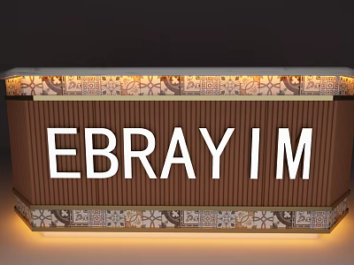 EBRayIM Bar Counter Featuring Floral Patterns Lighting And Wooden Panel Design 3d model