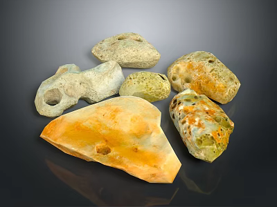 Natural Stone and Rustic Wood Decorative Pieces with Various Shapes and Colored Textures 3d model