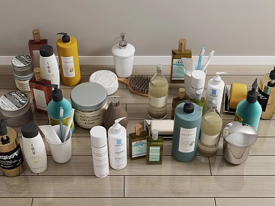 Various Colorful Bathroom Accessories Collection For Daily Use And Home Decor 3d model