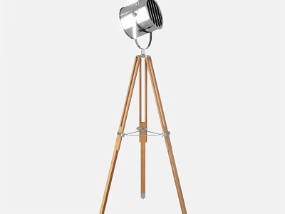 Stylish Floor Lamp With Wooden Tripod Stand And Metal Shade Design 3d model