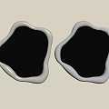 Two Irregular Shaped White And Black Mirrors On Light Colored Wall With Artwork Reflections