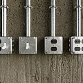 Multiple Metal Switch Panels With Hole Design Mounted On Rough Wall Surface