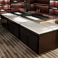 Elegant Luxury Retail Store Interior With Wooden Shelves Marble Counter And Lighting