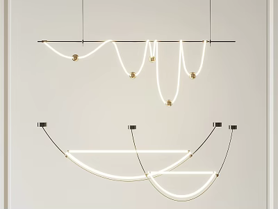 Modern Curved Linear Chandelier With Elegant Hanging Design And LED Light For Interior Space 3d model