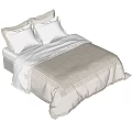 Double Bed With White Pillows And Striped Linen Comforter Modern Design 3d model