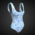 Blue One Piece Swimsuit With Colorful Floral Pattern And Square Neck Design