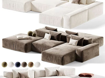 Elegant Multi Seater Sofa With Modular Design Velvet Upholstery Plush Cushions And Color Options 3d model
