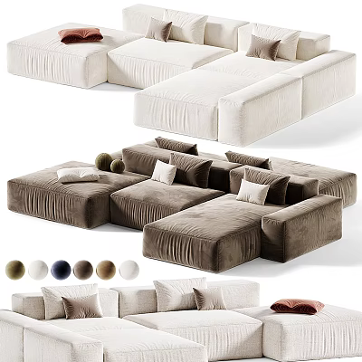 Elegant Multi Seater Sofa With Modular Design Velvet Upholstery Plush Cushions And Color Options 3d model