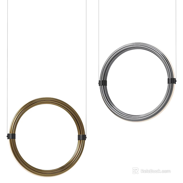 Elegant Gold and Silver Circular Chandelier with Modern Ring Design 3d model 