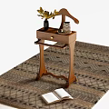 Wooden Dressing Table With Drawer And Mirror On Patterned Rug 3d model
