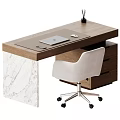 Modern Home Office Desk With Marble Accent And Comfortable Fabric Rolling Chair Set For Workspace