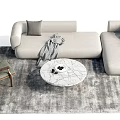 Light Colored L Shaped Sofa and Marble Coffee Table Set with Pillows and Gray Rug 3d model