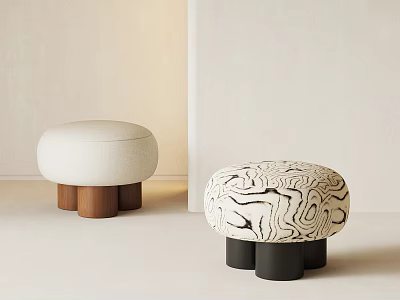 Modern Minimalist Stools Featuring Beige Fabric Brown Legs And Black White Textured Design 3d model