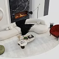 Modern Sofa and Coffee Table Set With White Sofa Red Chair Green Ottoman and Fireplace