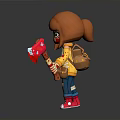 Cartoon Style Character With Orange Hair Yellow Hoodie Red Axe And Red Shoes