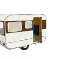 Vintage Retro Caravan With White Brown Exterior Open Door And Windows