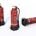Three Red Vintage Fire Extinguishers With Label Details And Safety Gear