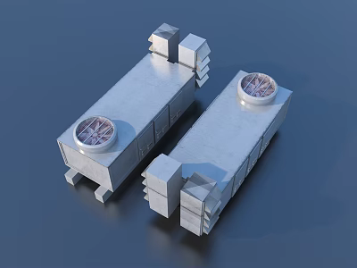 Silver Metal Industrial Components With Rectangular Structures And Circular Top Elements 3d model