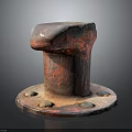 Rusty Red And Black Metal Bollard With Circular Base And Bolts