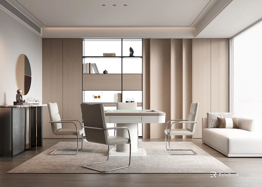 Modern Hotel Mahjong Room Interior With Comfortable Furniture And Elegant Lighting Decor 3d model 