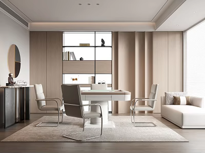 Modern Hotel Mahjong Room Interior With Comfortable Furniture And Elegant Lighting Decor 3d model