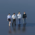Four People Standing Together In Casual Clothes On Dark Reflective Surface