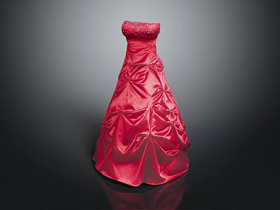 Red Strapless Satin Formal Evening Gown With Ruched Bodice And Embellished Top 3d model