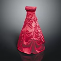 Red Strapless Satin Formal Evening Gown With Ruched Bodice And Embellished Top