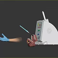 Dental Medical Device With Blue Gloves Open Mouth Model And Tool