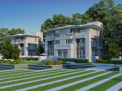 Modern Detached Villa With Lush Greenery Swimming Pool And Well Maintained Lawn 3d model