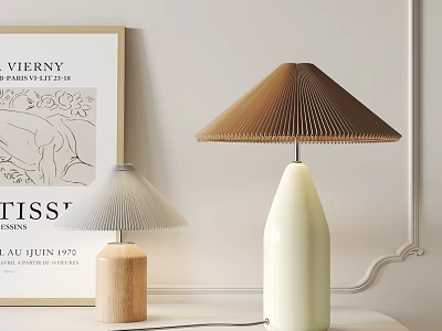 Modern Table Lamps With Brown Fan Shade White Ceramic Body And Wooden Base 3d model